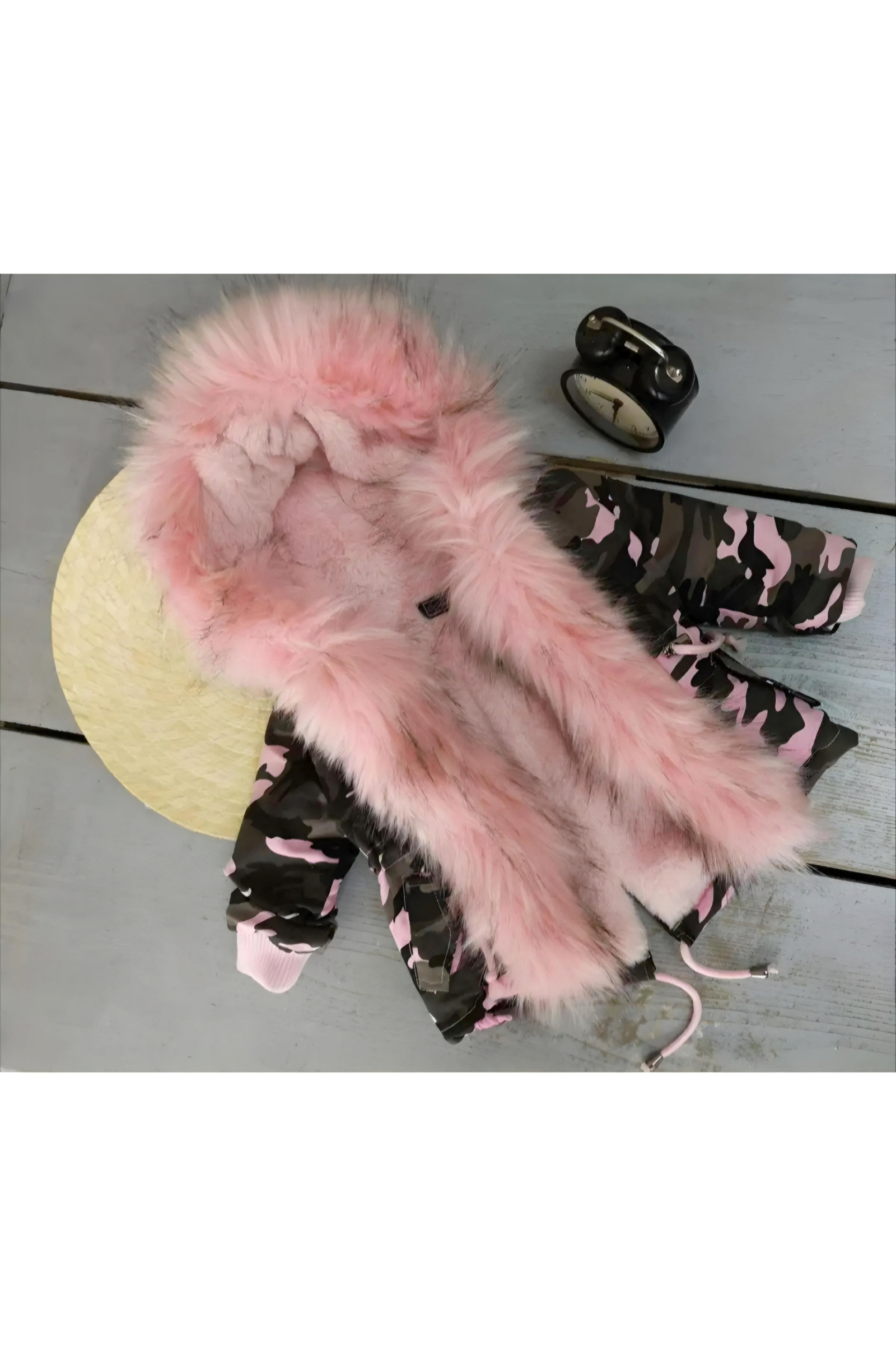 Grossiste Chicaprie - Parka à capuche fausse fourrure camouflage ou léopard intérieur douillet hiver froid fille