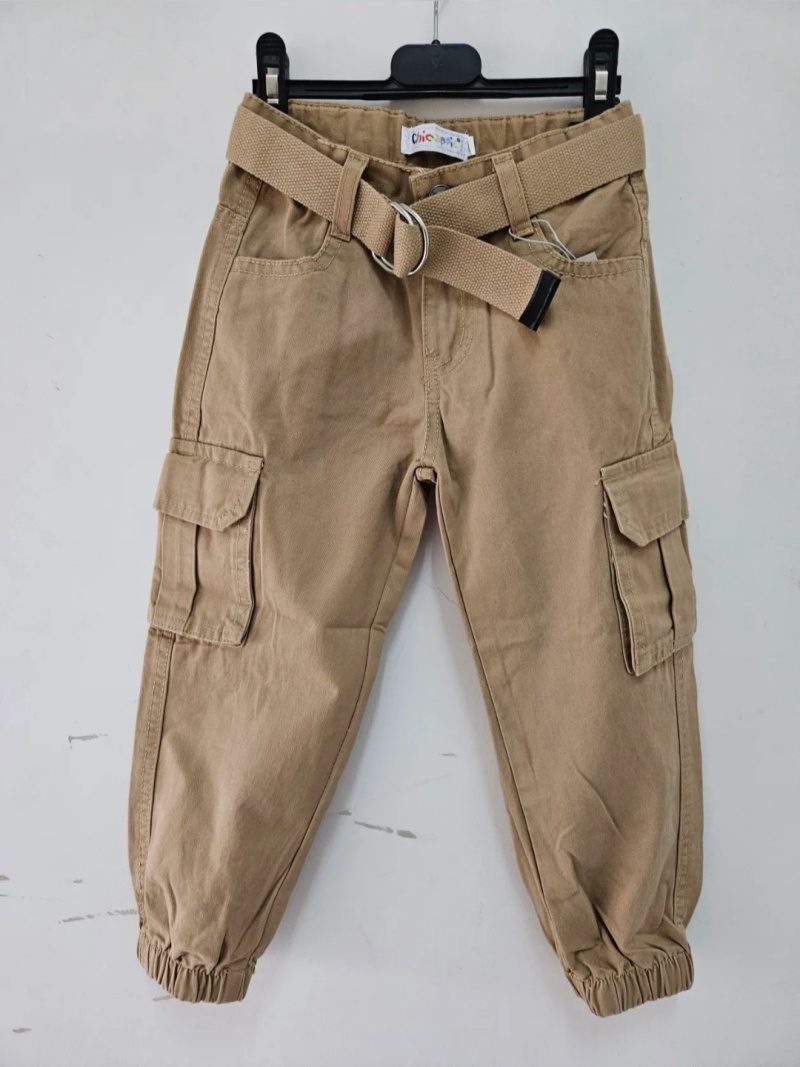 Großhändler Chicaprie - Einfarbige Cargohose mit Taschen und Gürtel, urbaner Streetwear-Stil für Mädchen