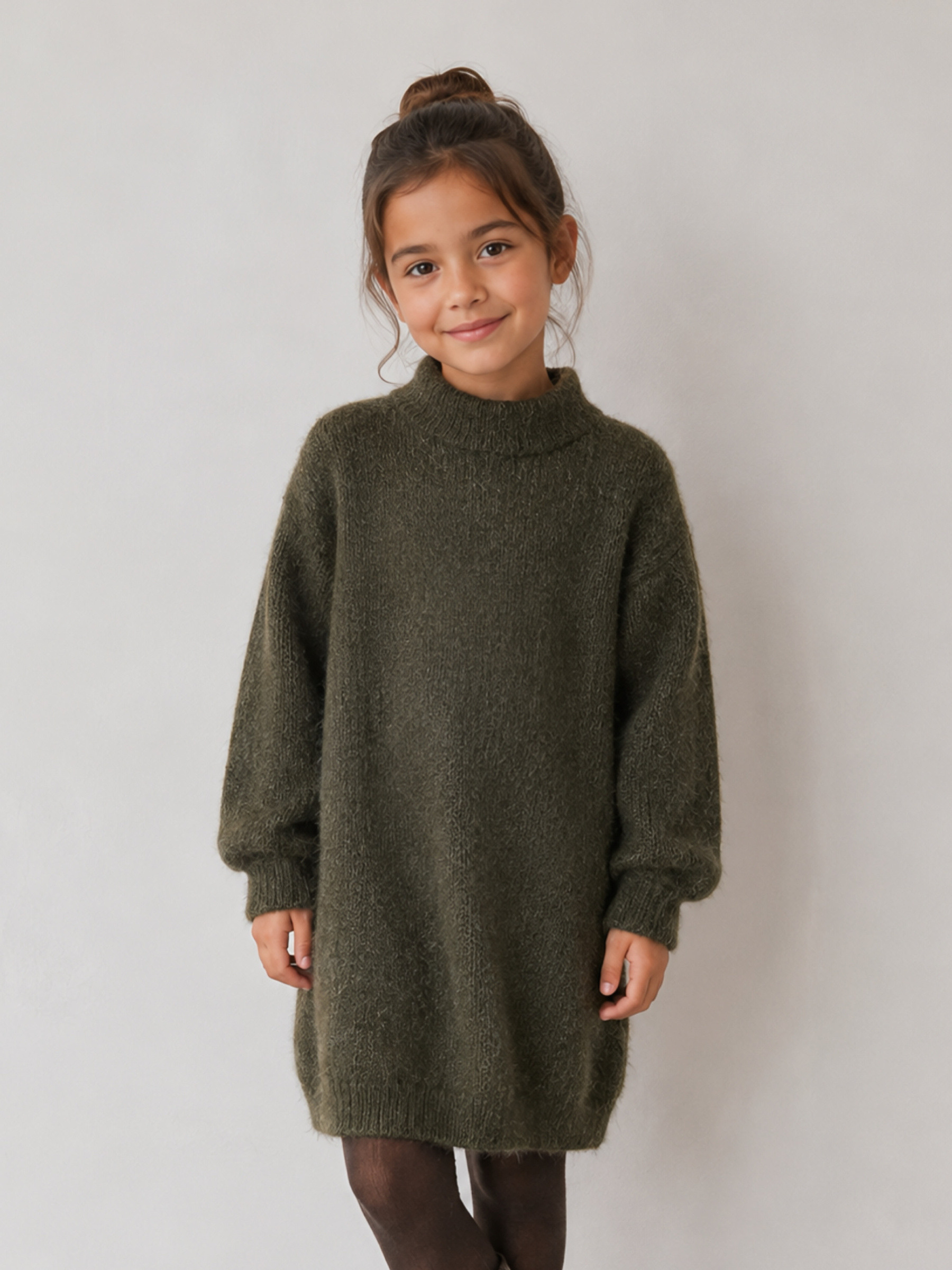 Mayorista Chicaprie - Suéter de punto de manga larga estilo liso con diadema estilo urbano casual para niña