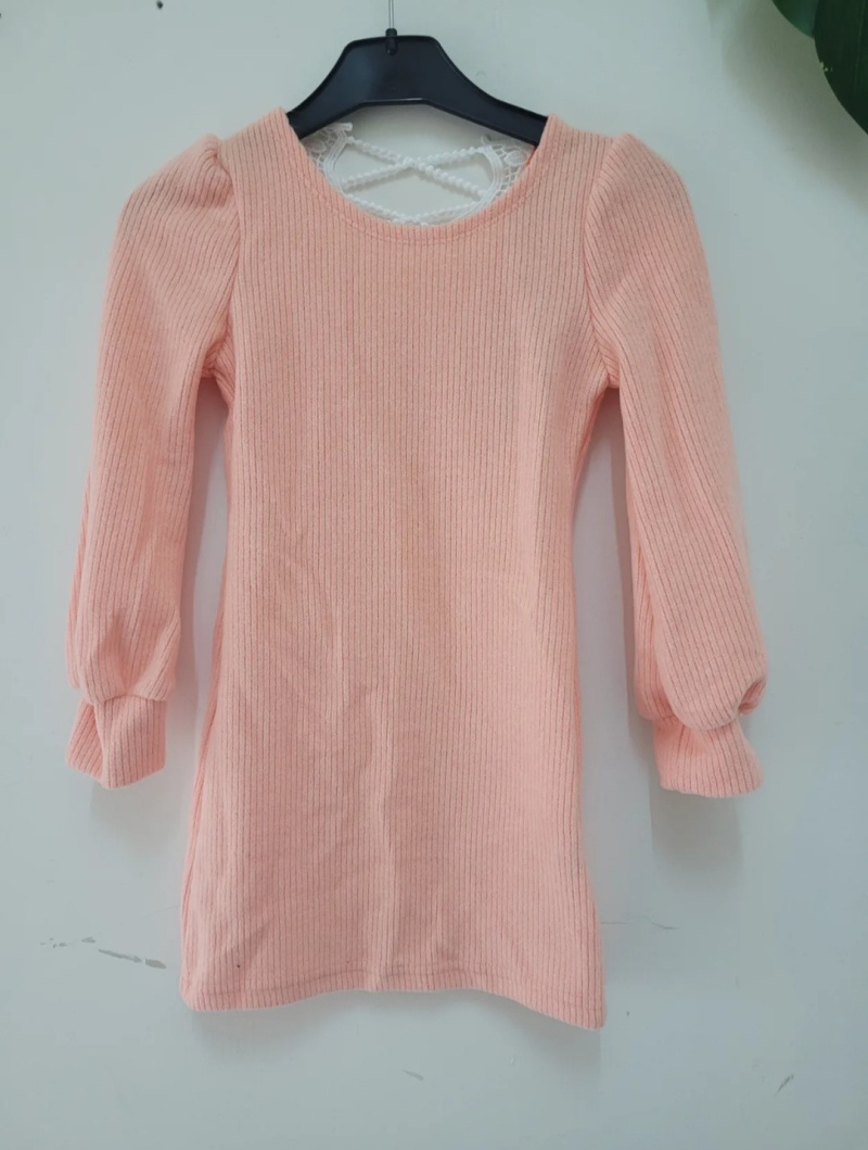 Grossiste Chicaprie - Robe Courte Uni Manches Longues Avec Dos Ouverte En Dentelle Charme Fille