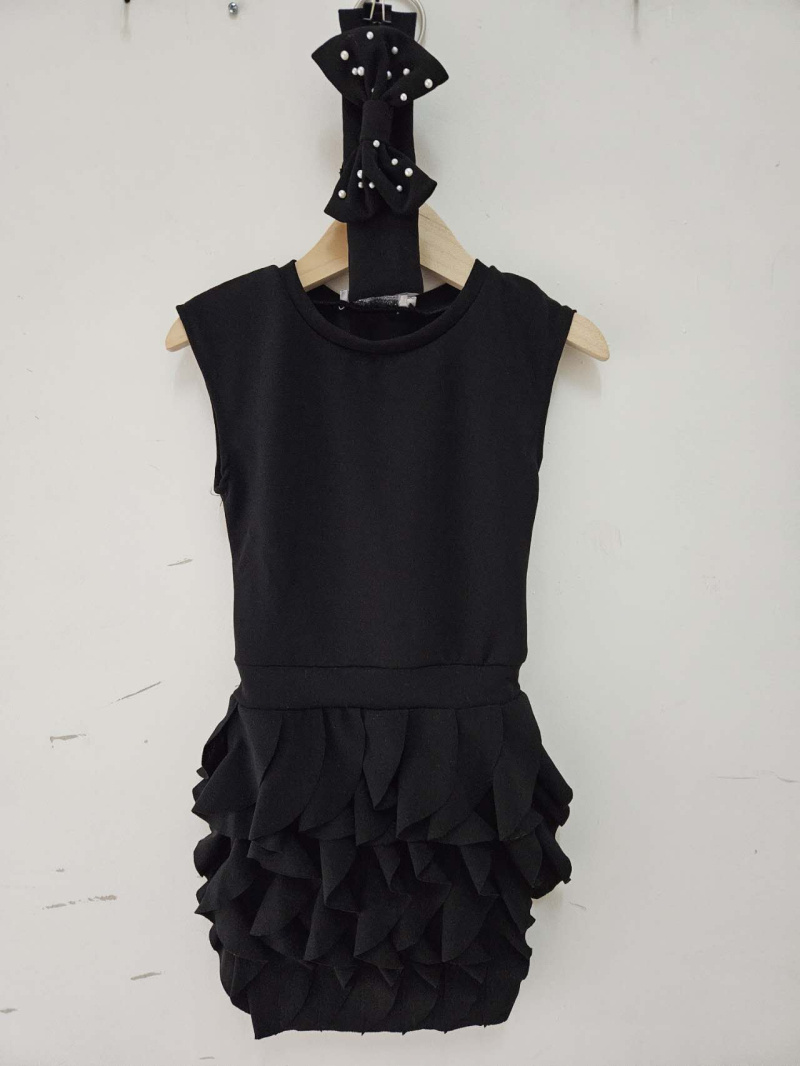 Großhändler Chicaprie - Ärmelloses kurzes Kleid mit Rüschen und Perlenknoten-Stirnband für Mädchen