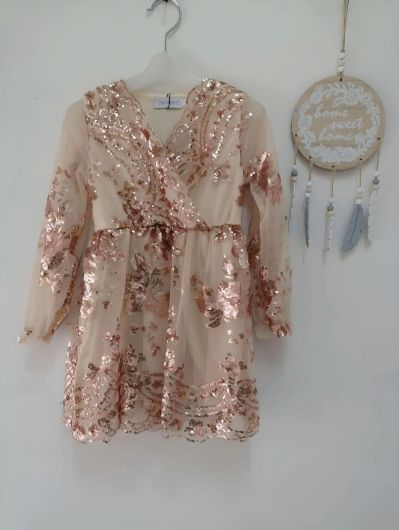 Wholesaler Chicaprie - Girls' Long Dress with Veils and Shiny Sequins