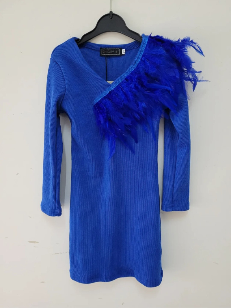 Wholesaler Chicaprie - Girls' Plain Diagonal Feather Effect Dress