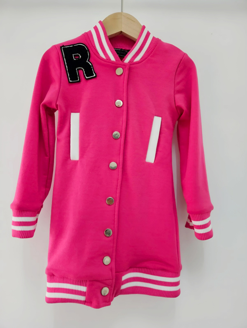 Großhändler Chicaprie - Langer tunikaförmiger Cardigan mit Knöpfen im College- und Unisport-Stil für Mädchen