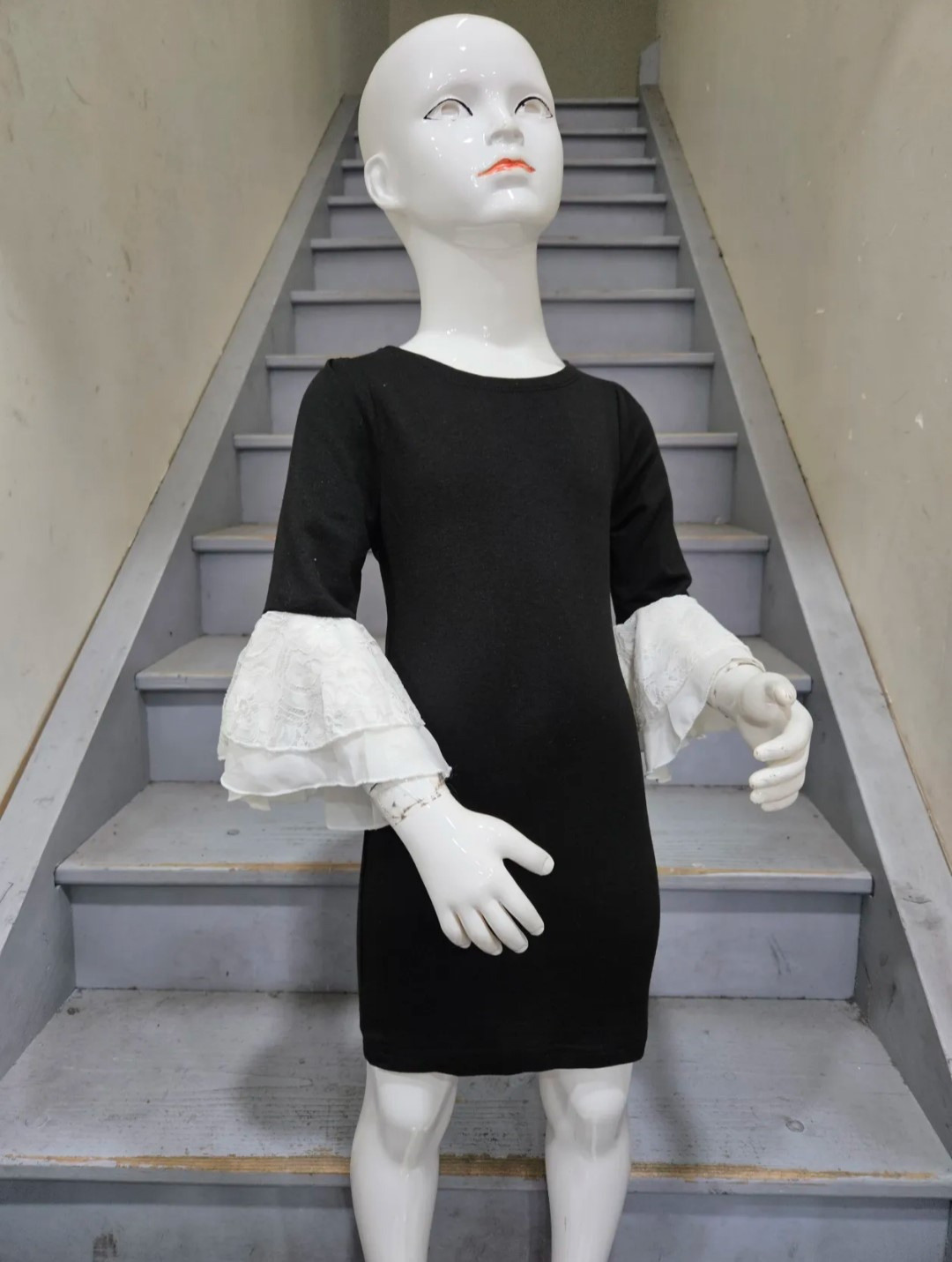 Großhändler Chicaprie - Einfarbiges Strickkleid mit Flügelärmeln für Mädchen