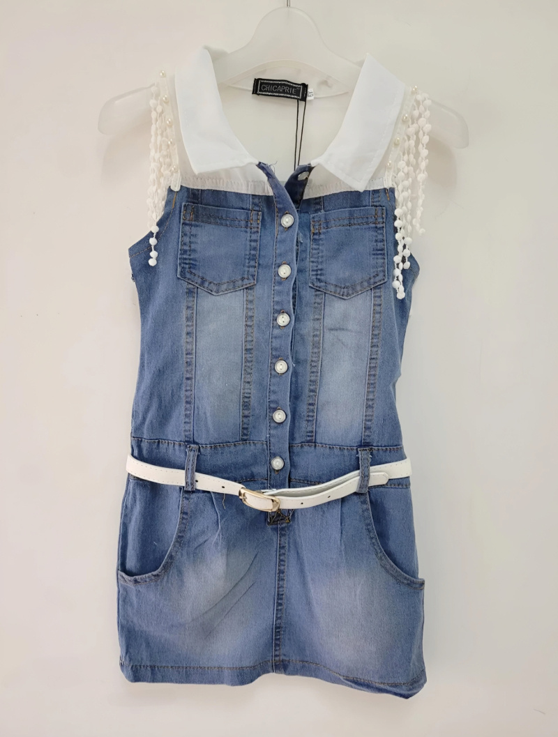 Mayorista Chicaprie - Vestido Niña Denim Con Cinturón Fino