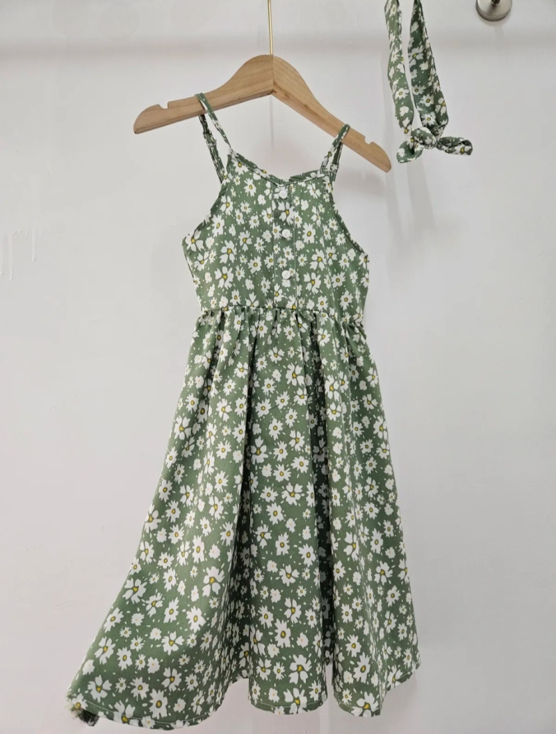 Wholesaler Chicaprie - Girls' Flowy Sleeveless Floral Print Dress With Knotted Headband