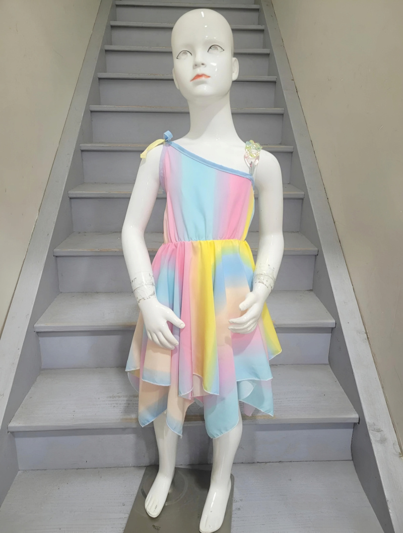 Wholesaler Chicaprie - Fluid dress Light Sunset Multicolor with ramp in girl chain