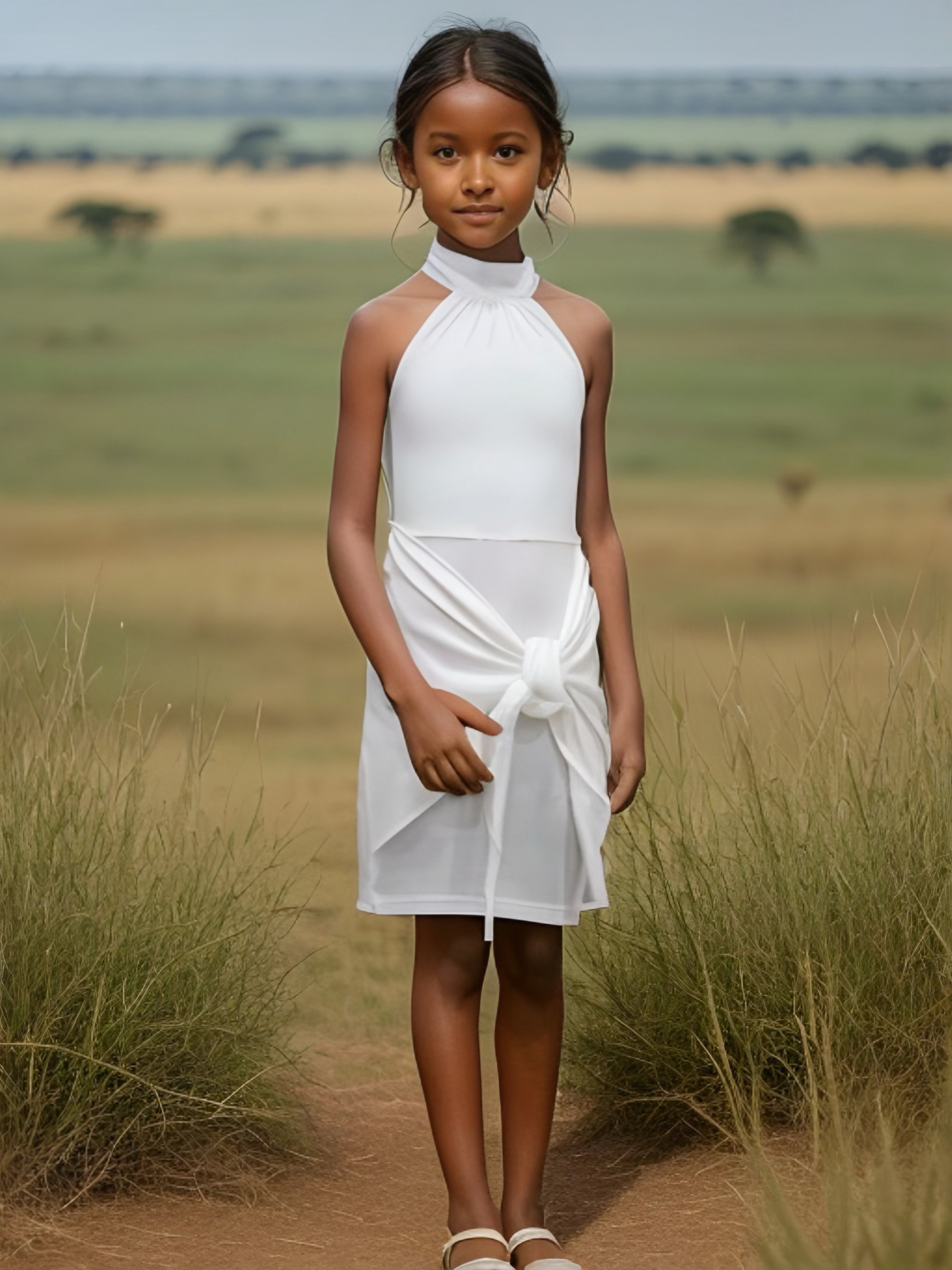 Wholesaler Chicaprie - Plain Sleeveless Backless Dress With Headband For Girl