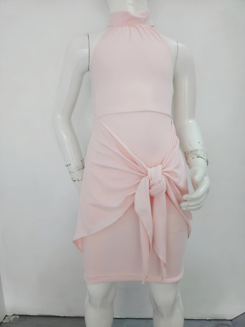 Wholesaler Chicaprie - Plain Sleeveless Backless Dress With Headband For Girl