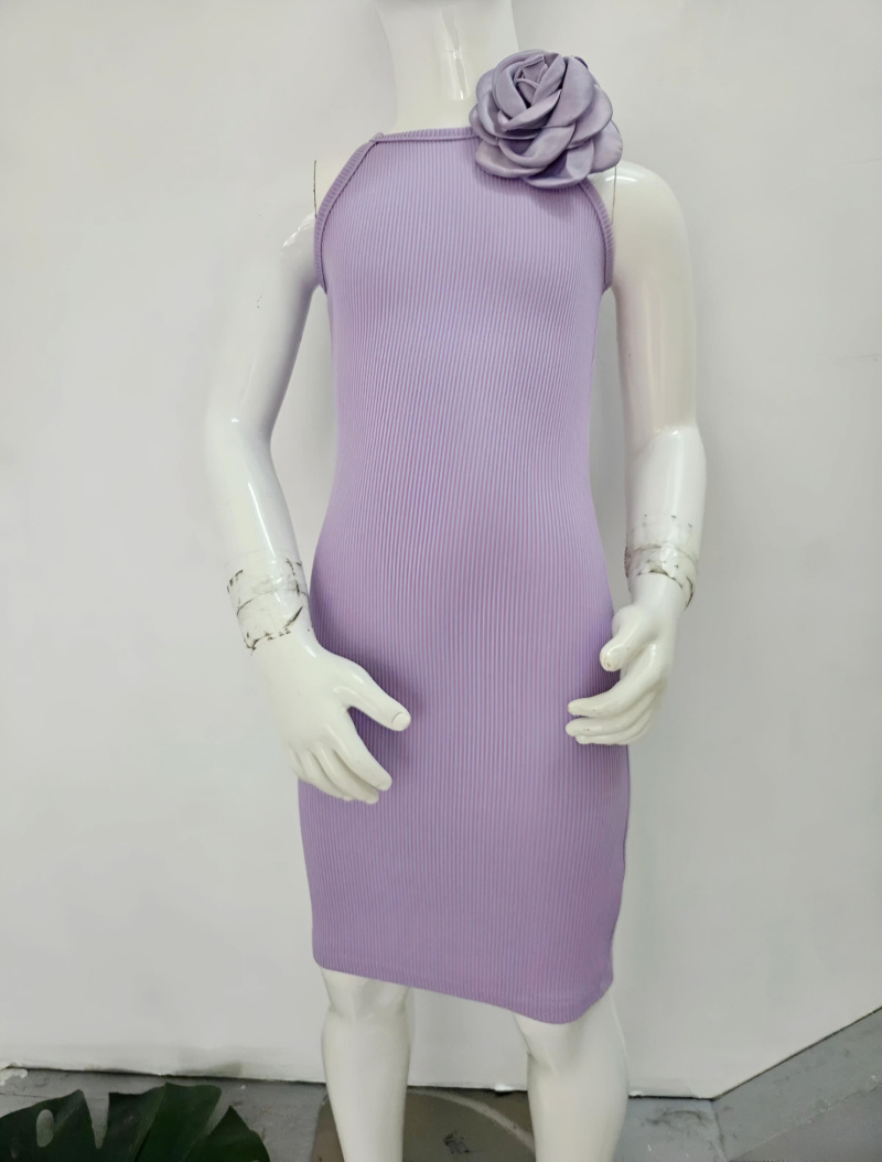 Wholesaler Chicaprie - Long Dress Fluid Removable Flower Without Sleeveless Style Girl Style