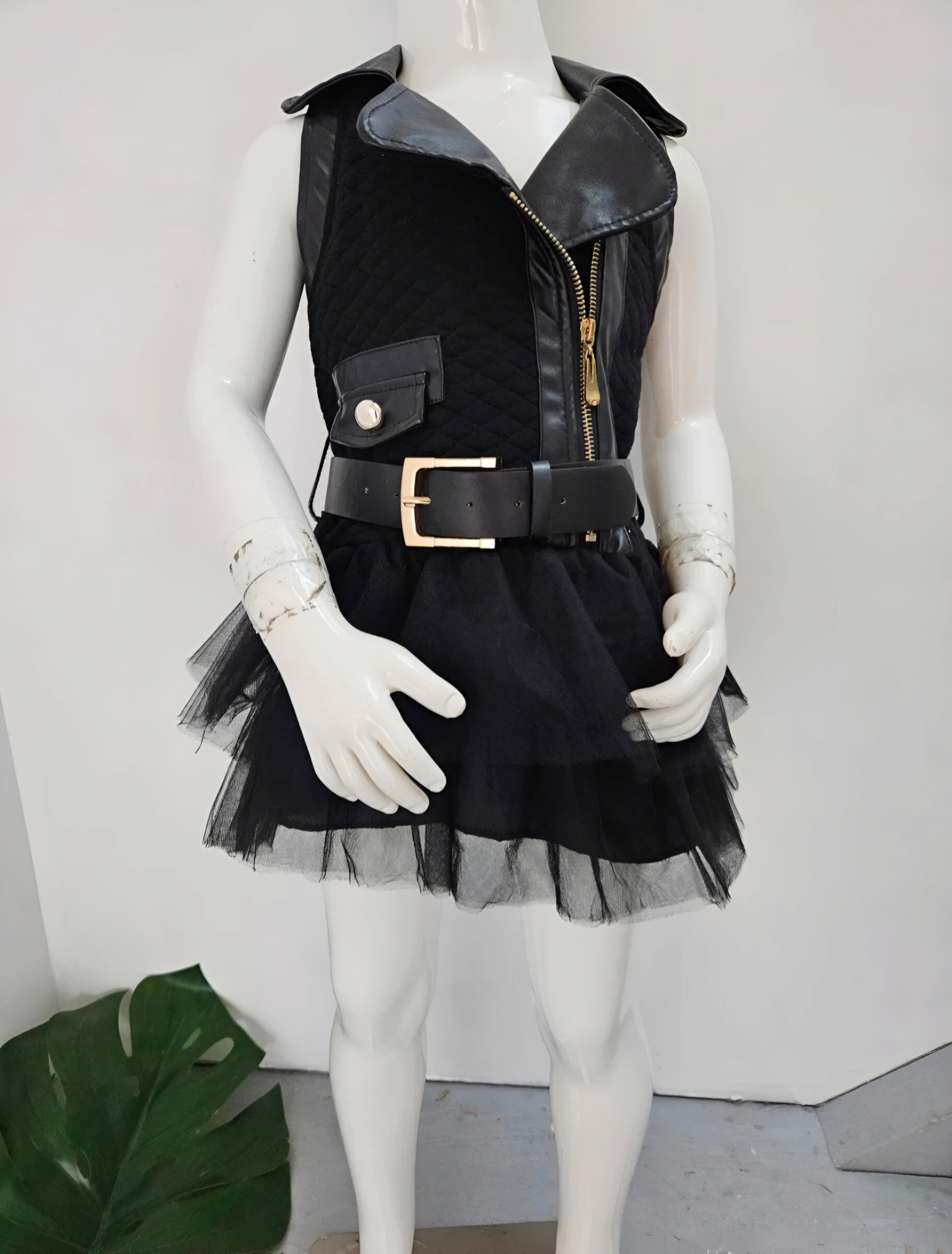 Wholesaler Chicaprie - Girl's Dress With Faux Leather And Ruffled Bottoms