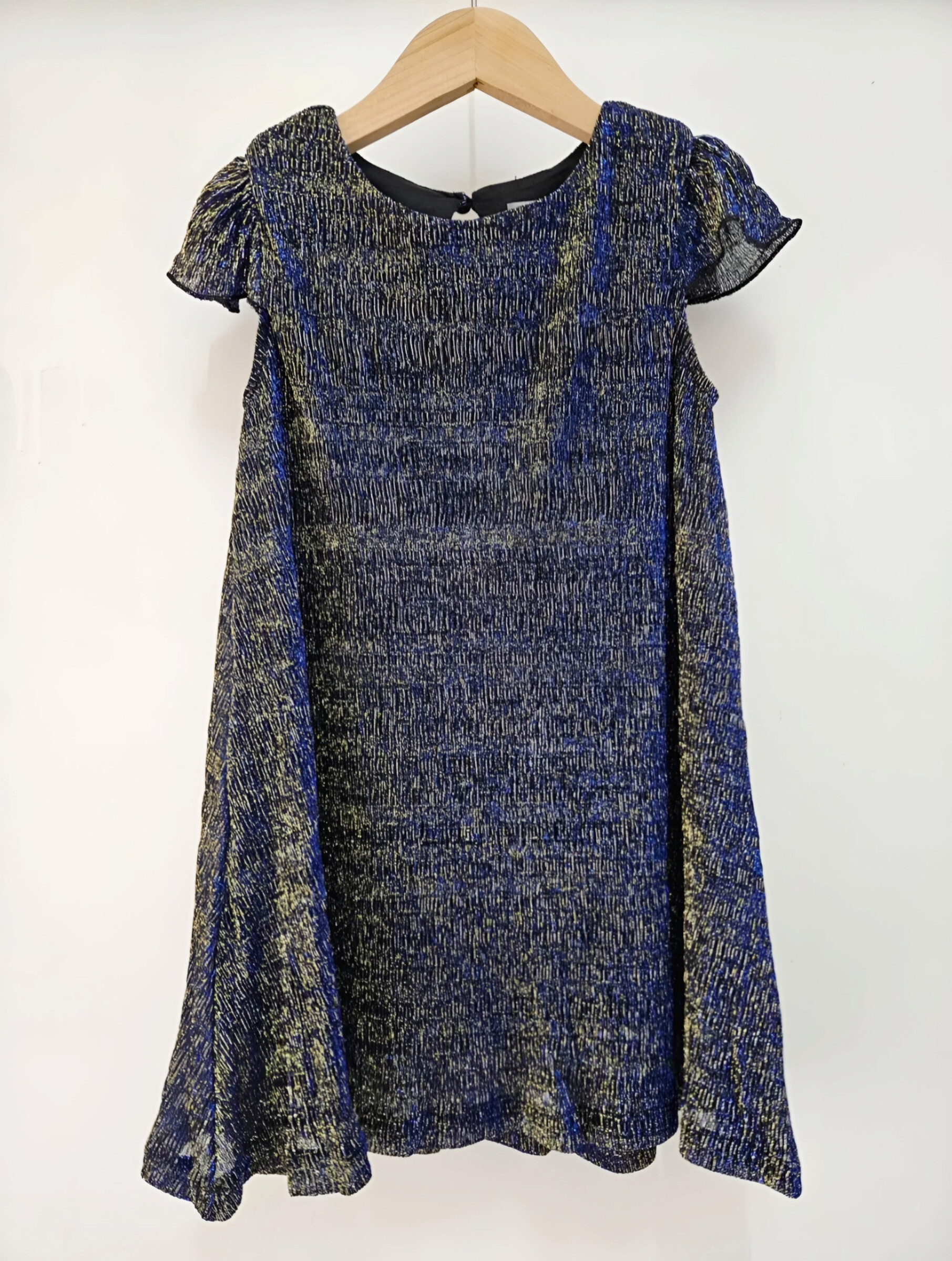 Mayorista Chicaprie - Vestido fluido sin mangas para niña, estilo lúrex bicolor en azul y dorado