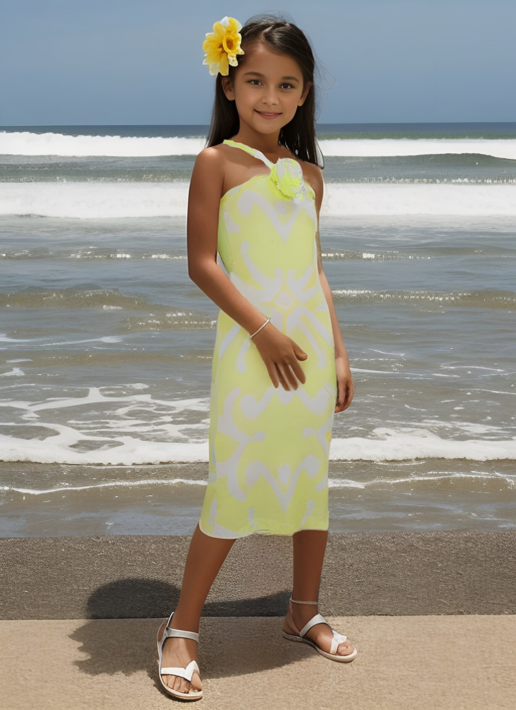 Grossiste Chicaprie - Robe Moulant Avec Une Fleur Imprimé Sans Manche Dos Nu Fille