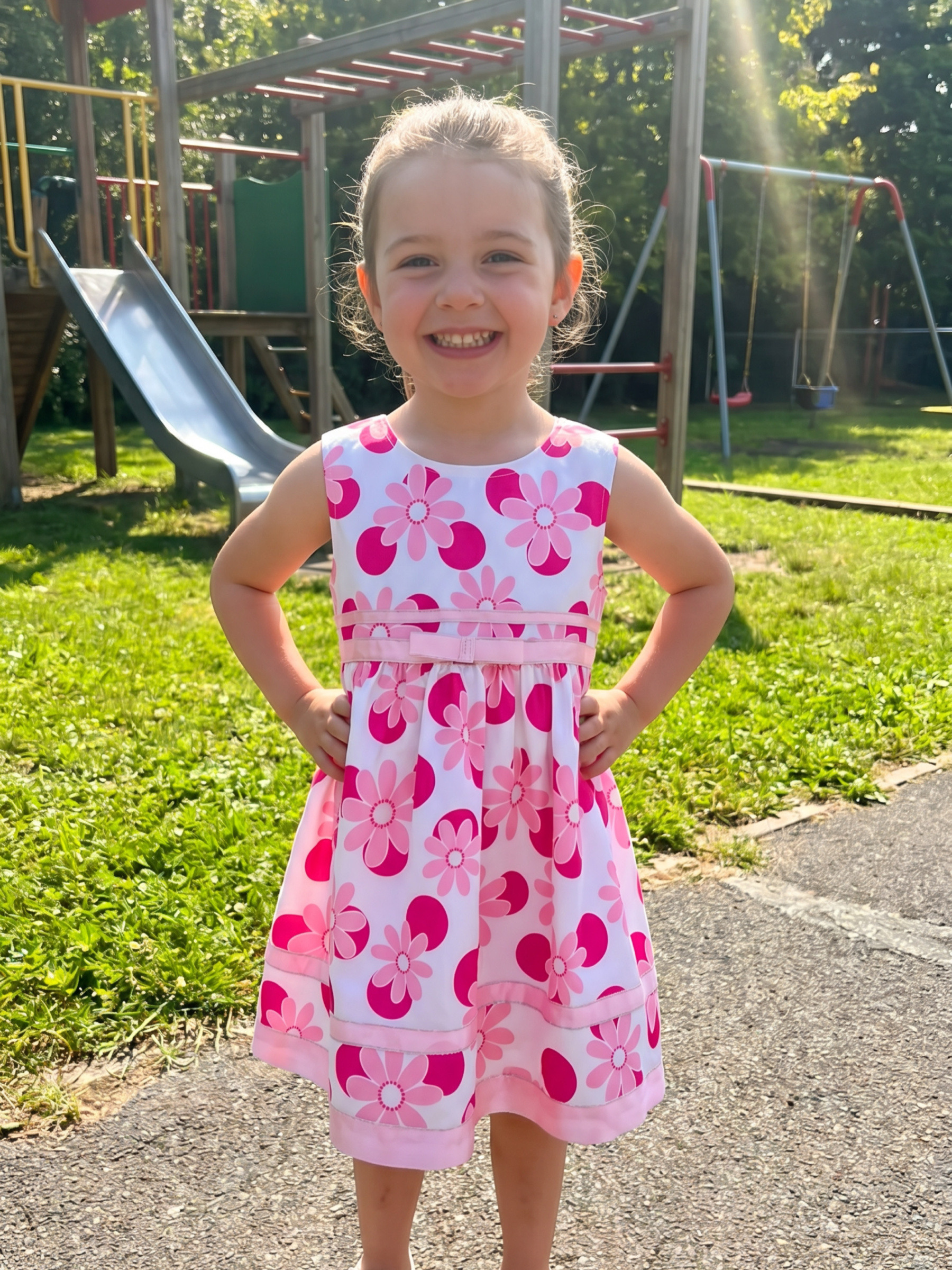 Wholesaler Chicaprie - Light and flowy floral print dress with a satin bow for girls