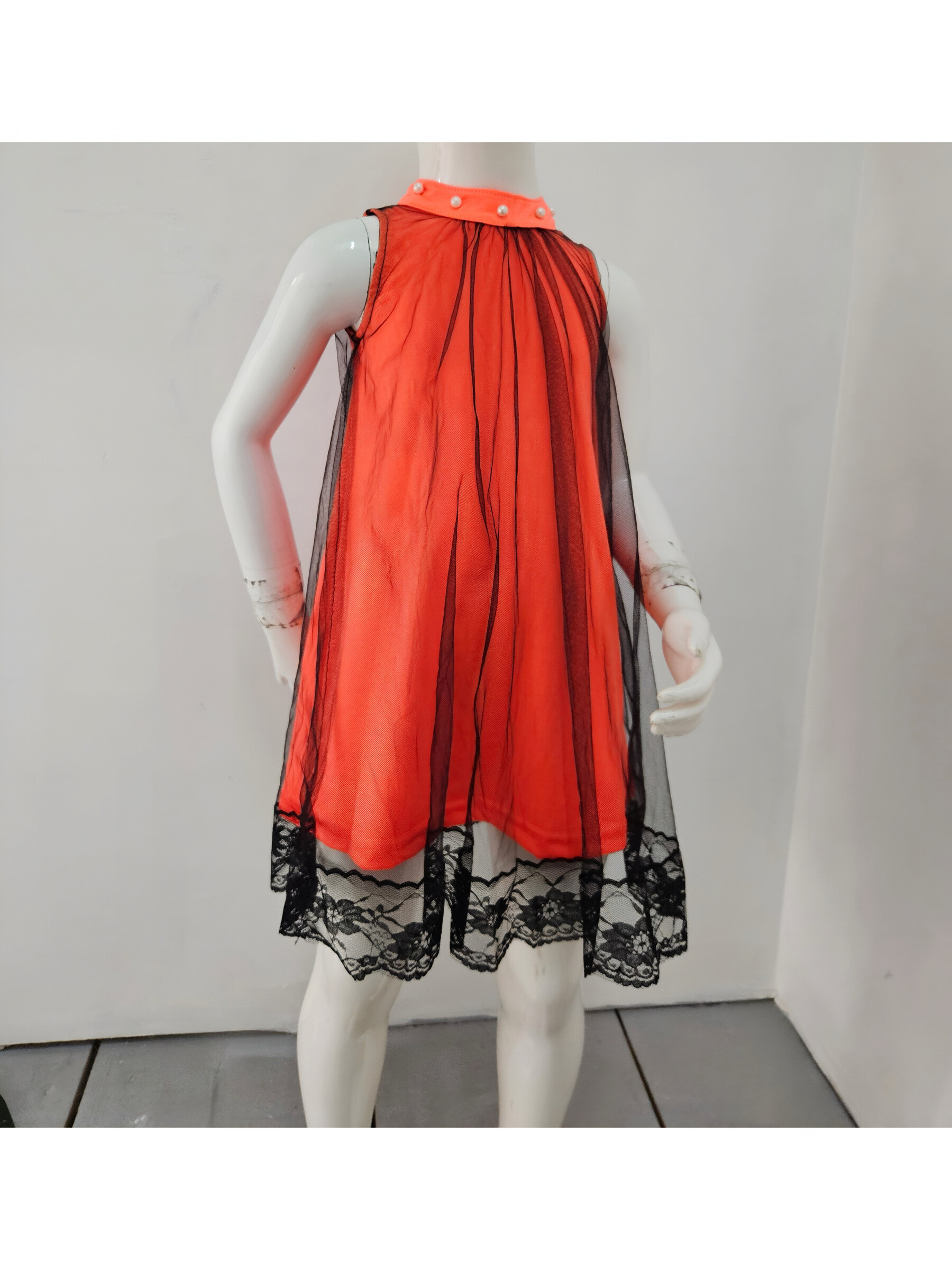 Wholesaler Chicaprie - Girl's plain sleeveless lined dress with a sheer, flowing overlay
