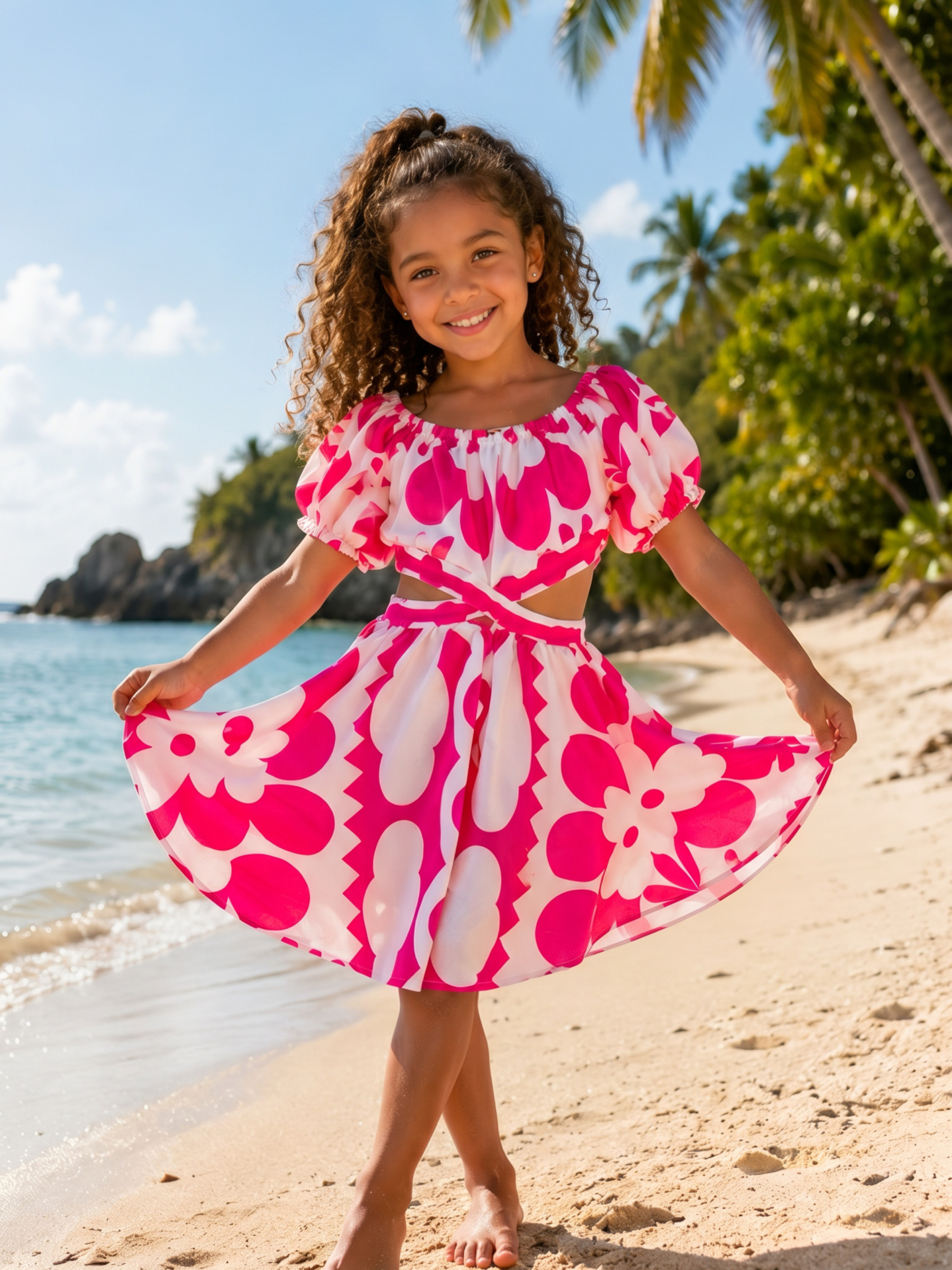 Grossiste Chicaprie - Robe Fluide Et Légère Effet Croisé Imprimé Florale Fille