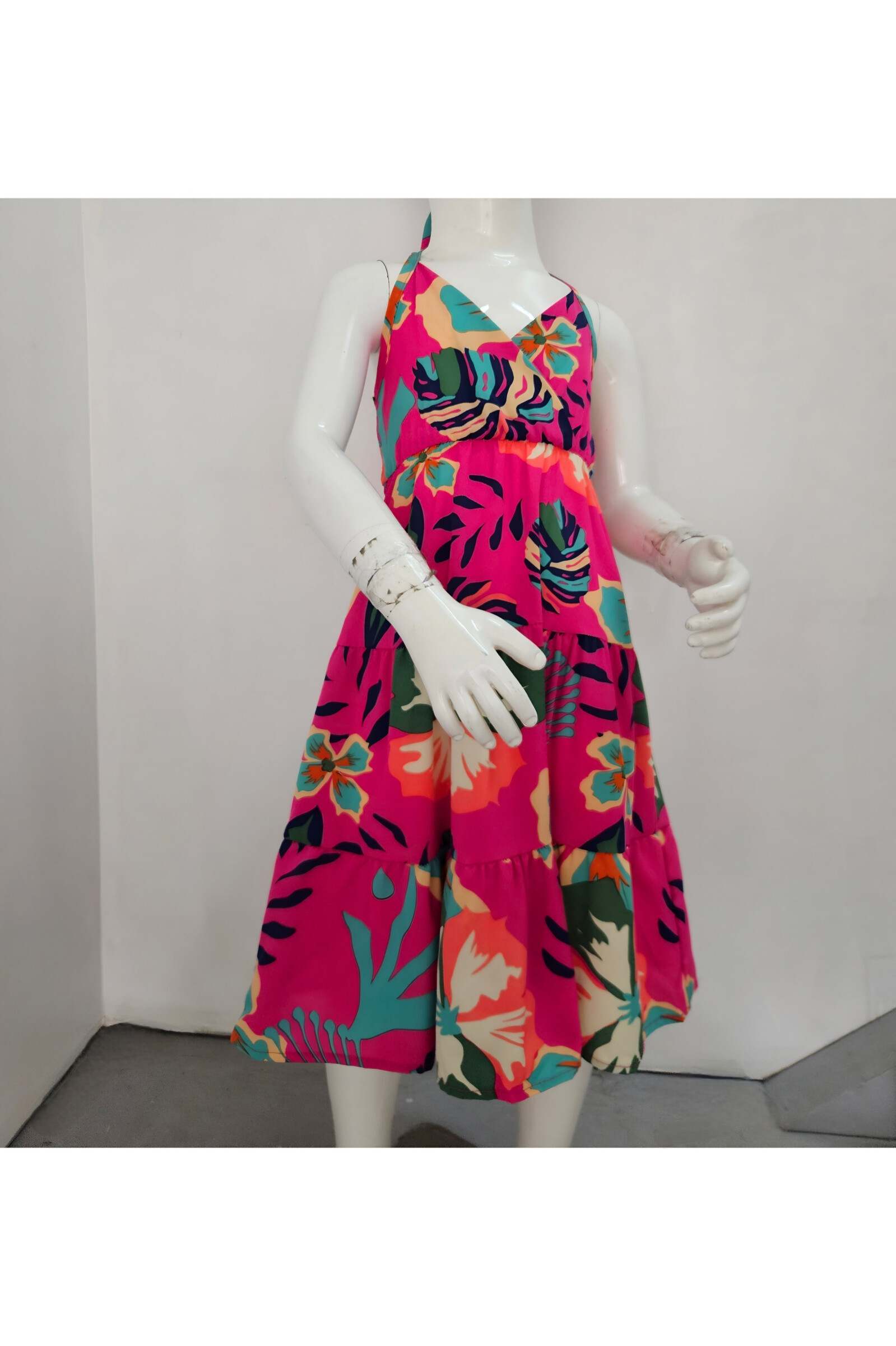Wholesaler Chicaprie - Colourful floral print sundress for girls with open back and headband