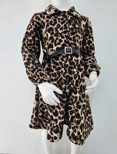 Mayorista Chicaprie - Vestido Abotonado de Manga Larga con Cinturón Fino de Estampado de Leopardo para Niña Mayorista Chicaprie - Vestido Abotonado de Manga Larga con Cinturón Fino de Estampado de Leopardo para Niña