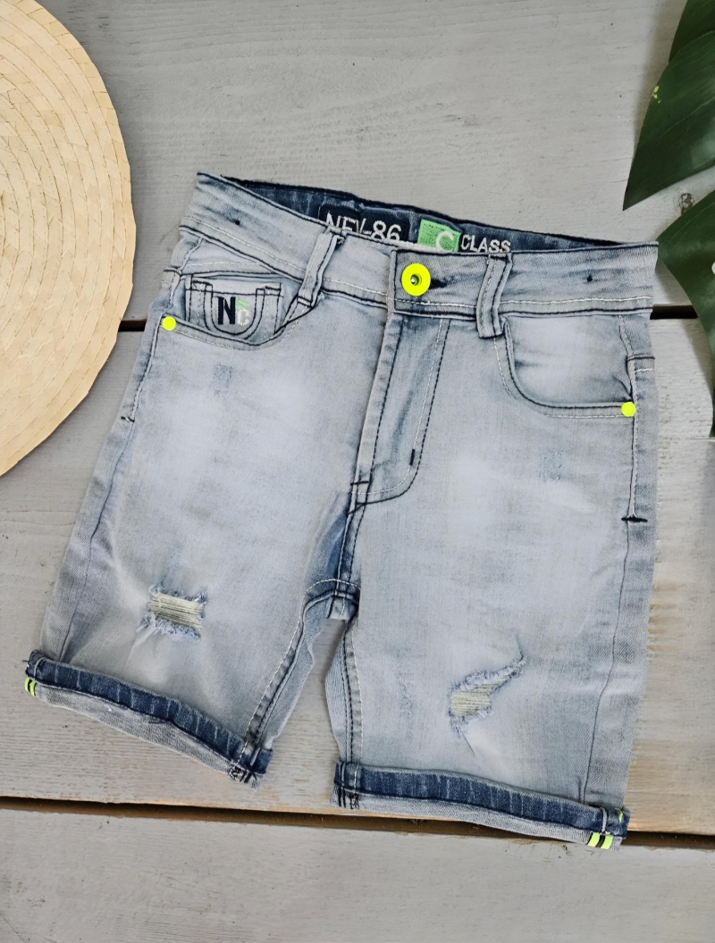 Pantaloncini di jeans con bottoni colorati e orlo sfilacciato per ragazza - Blu Chiaro - 1 - formato grande