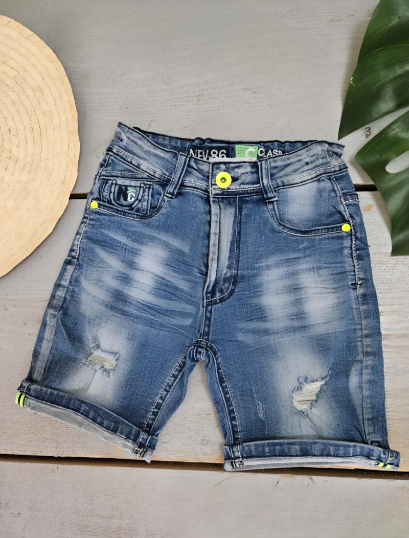 Großhändler Chicaprie - Jeansshorts mit bunten Knöpfen und ausgefranstem Saum für Mädchen