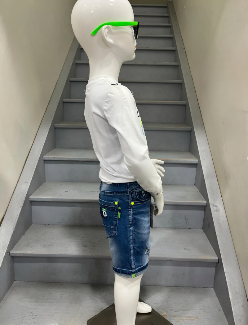 Pantaloncini di jeans con bottoni colorati e orlo sfilacciato per ragazza - Blu Scuro - 3 - formato grande