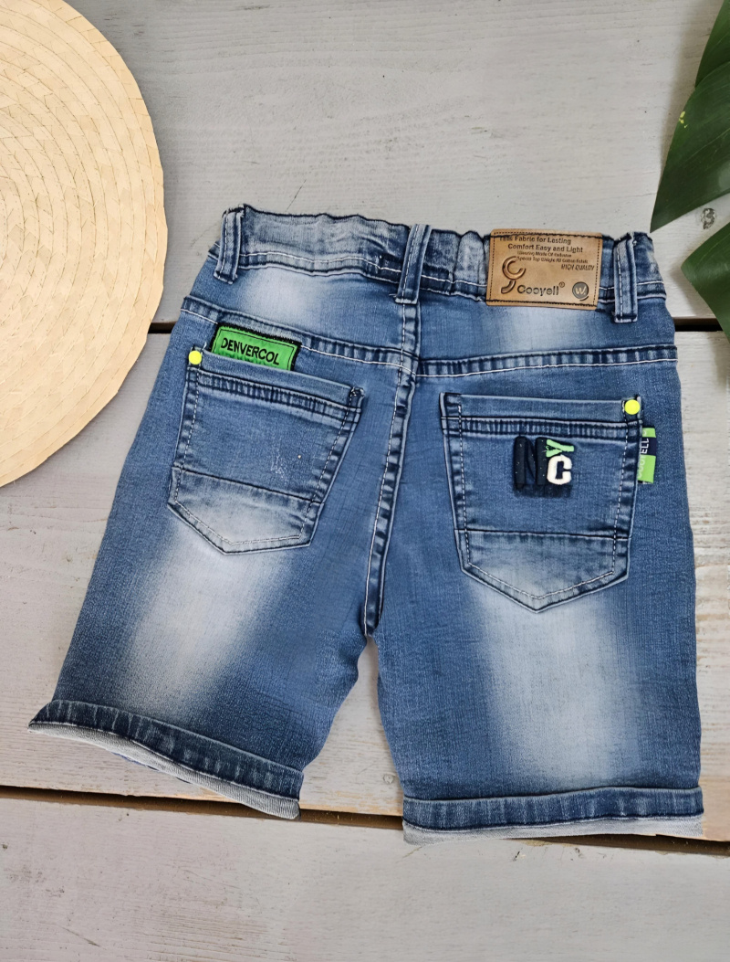 Pantaloncini di jeans con bottoni colorati e orlo sfilacciato per ragazza - Blu Scuro - 4 - formato grande