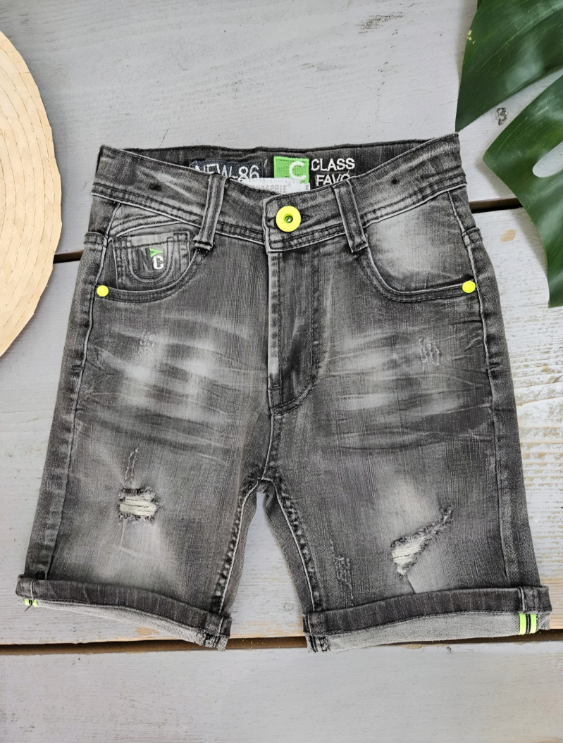 Pantaloncini di jeans con bottoni colorati e orlo sfilacciato per ragazza - Grigio - 1 - formato grande