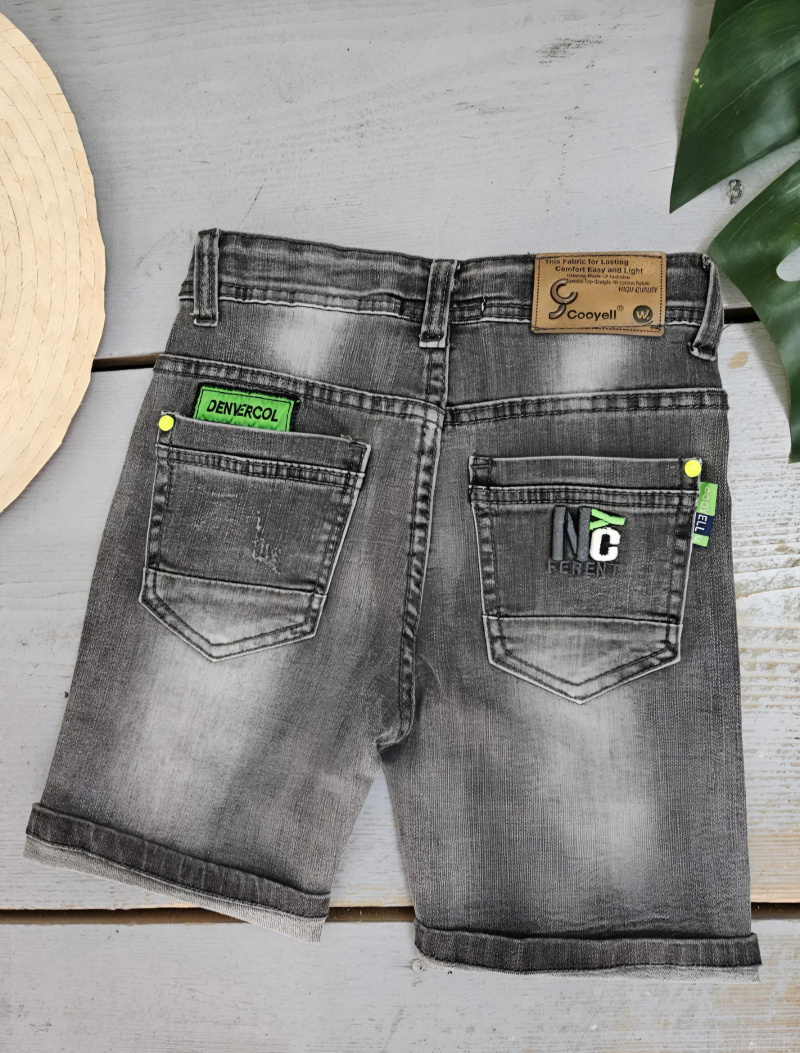 Pantaloncini di jeans con bottoni colorati e orlo sfilacciato per ragazza - Grigio - 2 - formato grande