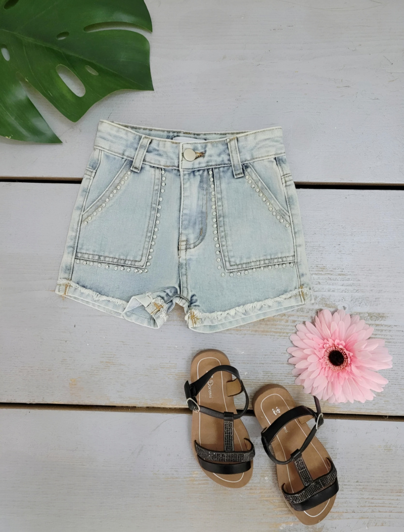 Großhändler Chicaprie - Klassische Jeansshorts für Mädchen mit Nieten