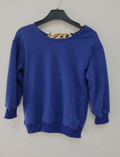 Grossista Chicaprie - Felpa a maniche lunghe tinta unita con catena dorata e schiena a V urbana chic per ragazze Grossista Chicaprie - Felpa a maniche lunghe tinta unita con catena dorata e schiena a V urbana chic per ragazze