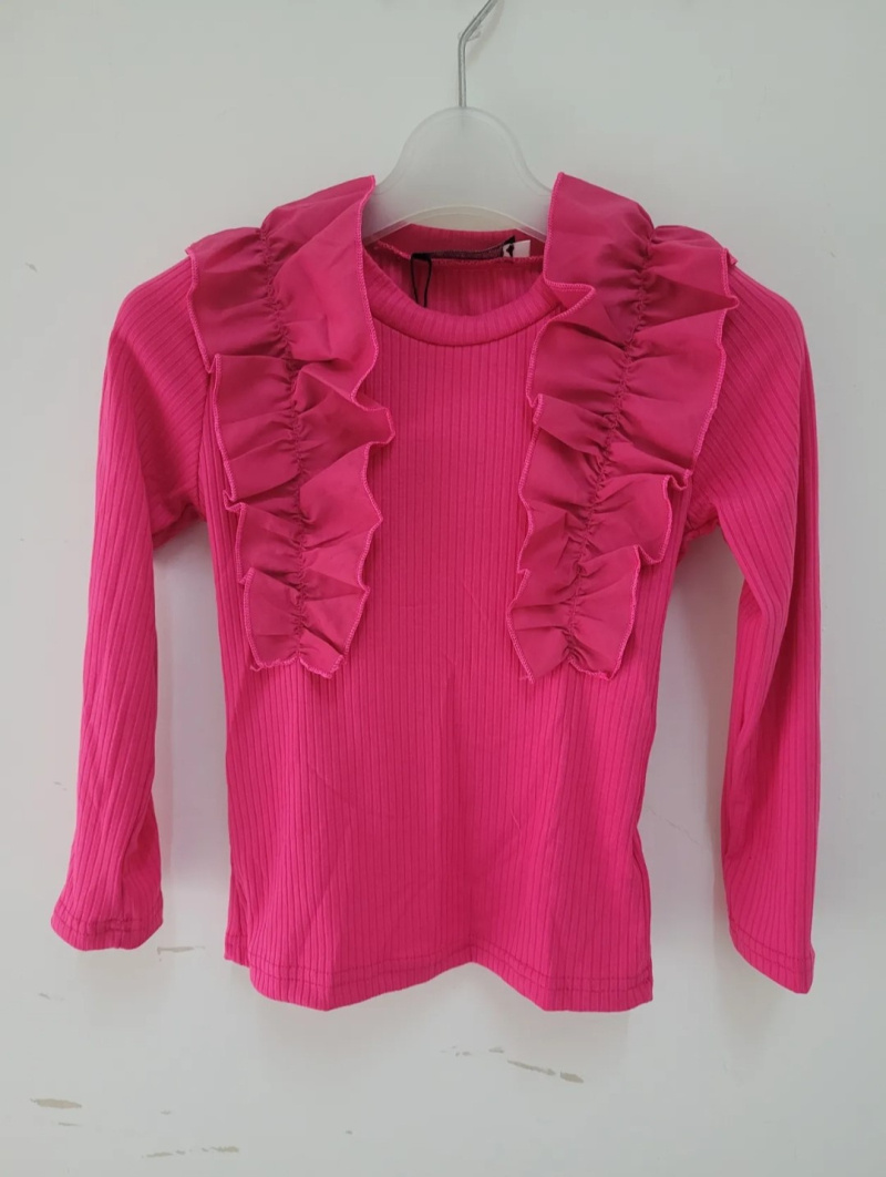 Großhändler Chicaprie - Leichtes Mädchentop in Uni-Farbe mit Struktur, langen Ärmeln und Volants an den Schultern