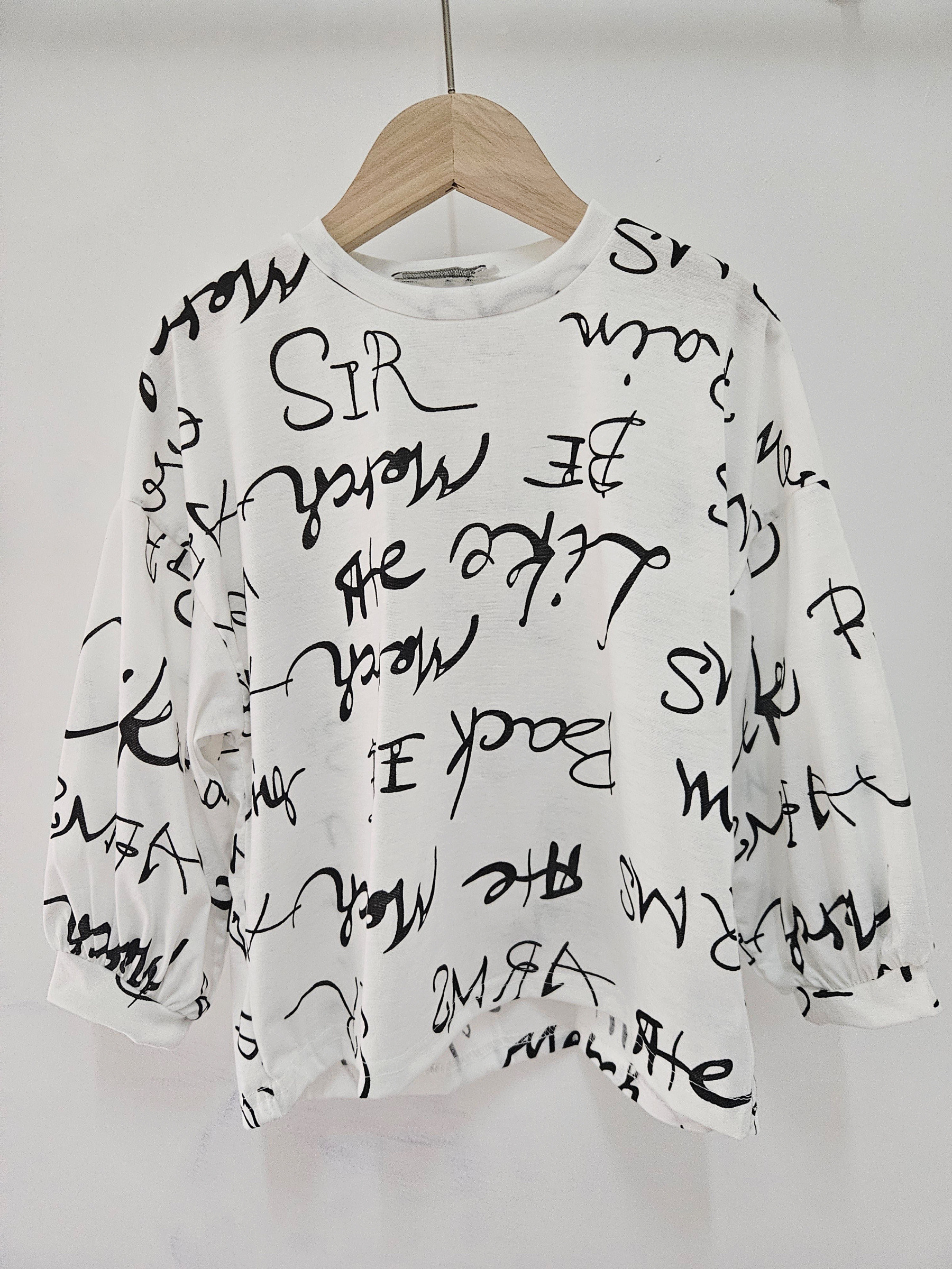 Grossiste Chicaprie - Top Manches Longues Uni Avec Imprimé Graphique Ecriture Streetwear Fille