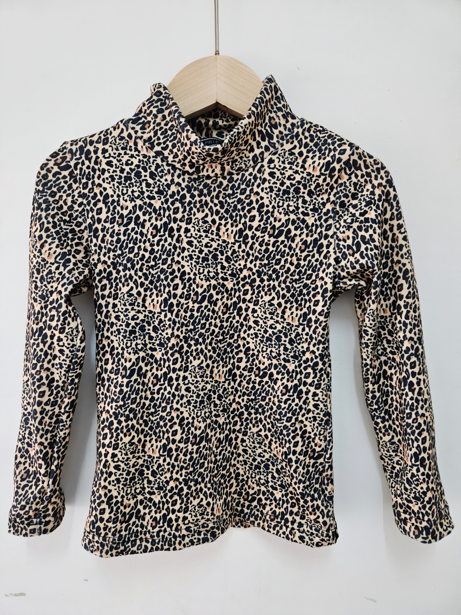 Großhändler Chicaprie - Mädchen klassisches Leopardenmuster Langarm-Top mit hohem Kragen