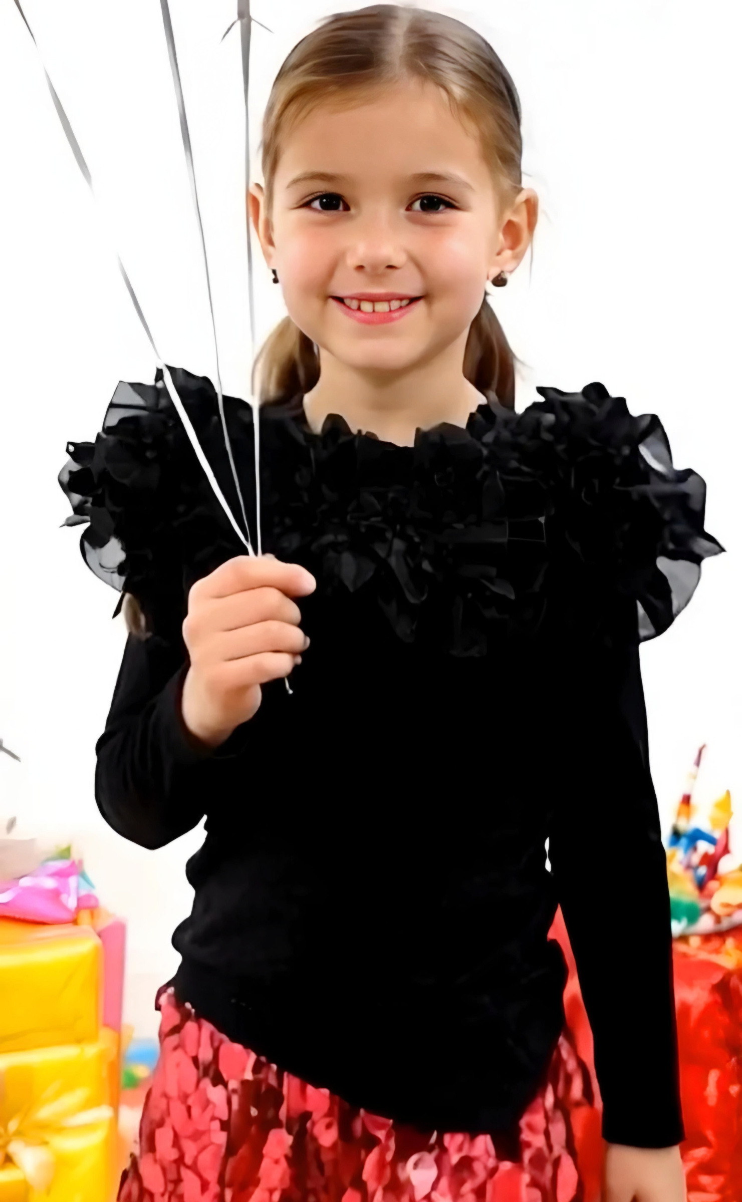 Wholesaler Chicaprie - Lightly Ribbed Top with Long Sleeves and Floral Voile for Girls