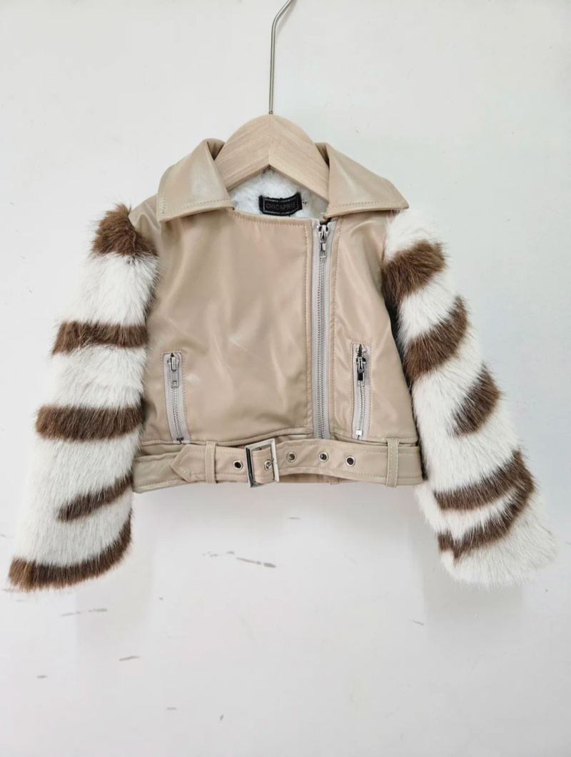 Grossiste Chicaprie - Veste style perfecto simili cuir zip avec manches faux fourrure, ceinture style rebel fille