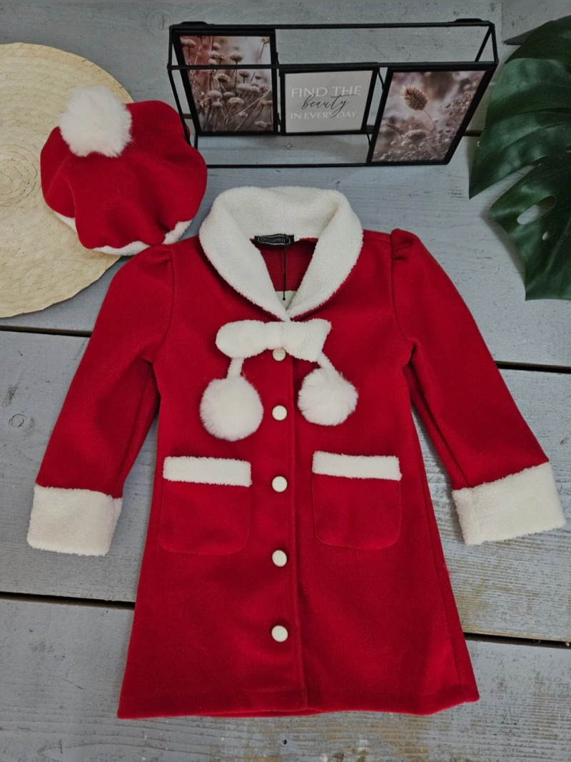 Wholesaler Chicaprie - Girl's Long Faux Fur Pompom Christmas Party Jacket