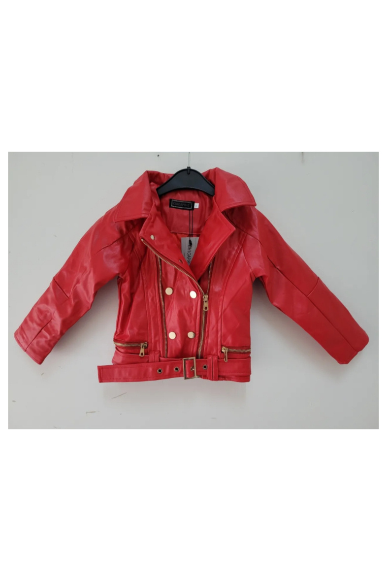 Großhändler Chicaprie - Einfarbige Jacke mit Knöpfen und Reißverschluss aus Kunstleder im Biker-Stil, rebellischer Streetwear-Look für Mädchen