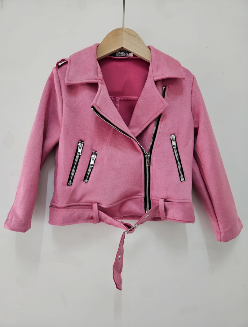 Grossista Chicaprie - Giubbotto in camoscio tinta unita con zip e cintura, stile urbano, da ragazza