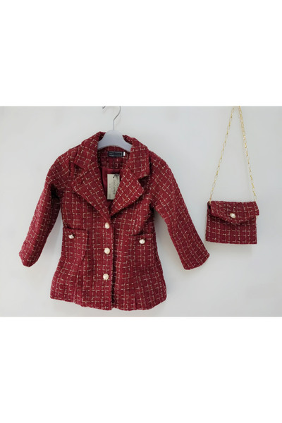 Grossista Chicaprie - Giacca da ragazza in stile tweed a quadri fluidi con bottoni di perle e borsa fantasia Grossista Chicaprie - Giacca da ragazza in stile tweed a quadri fluidi con bottoni di perle e borsa fantasia