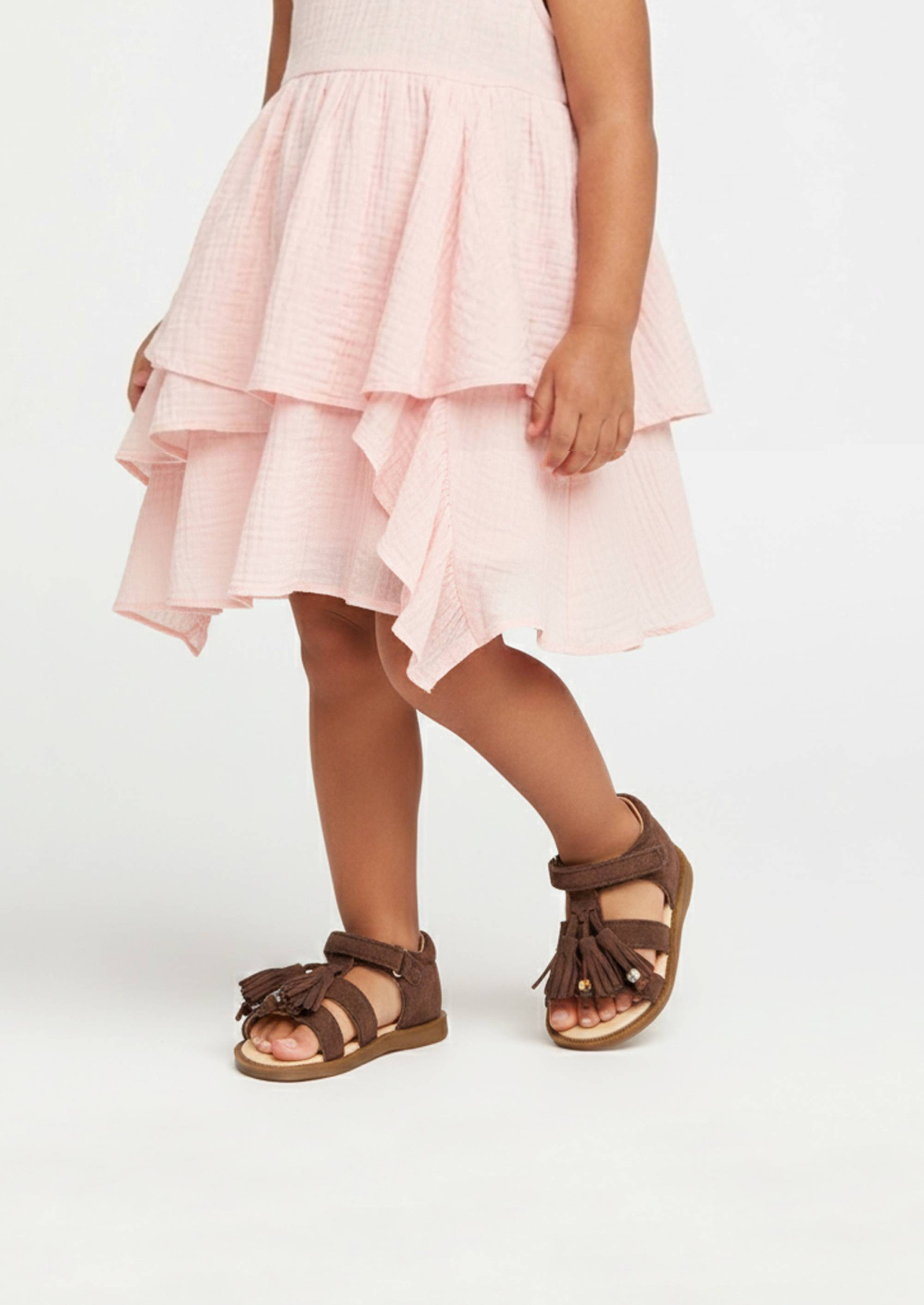 Mayorista Doremi - Sandalias de verano con flecos y perlas para bebé con velcro