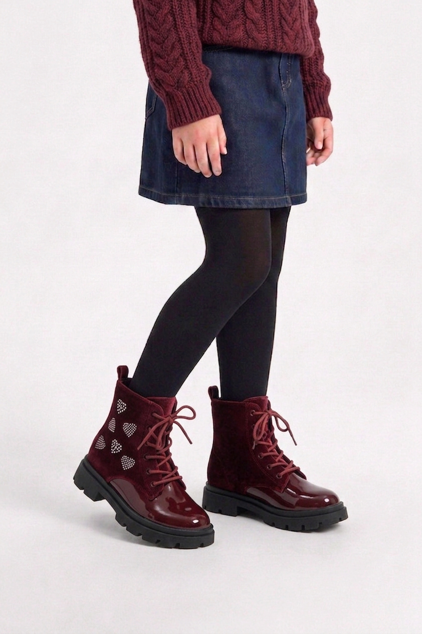 Grossiste Doremi - Bottines vernies bi-matière velours enfants à cœur strass