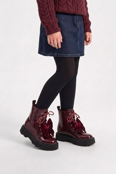 Mayorista Doremi - Botines de charol para niños con lazo de terciopelo Mayorista Doremi - Botines de charol para niños con lazo de terciopelo