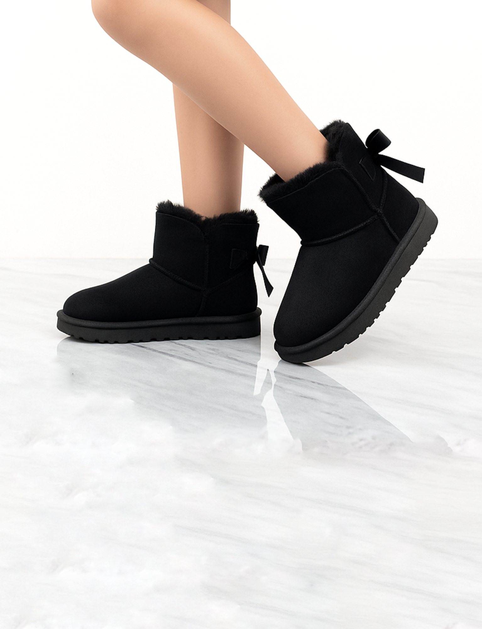 Grossiste Doremi - Bottes fourrés à nœud élastiqué pour enfants