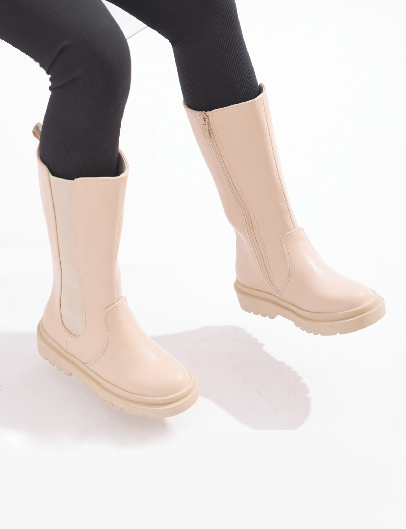 Großhändler Doremi - Beige hohe Stiefel mit weitem Schnitt für Kinder