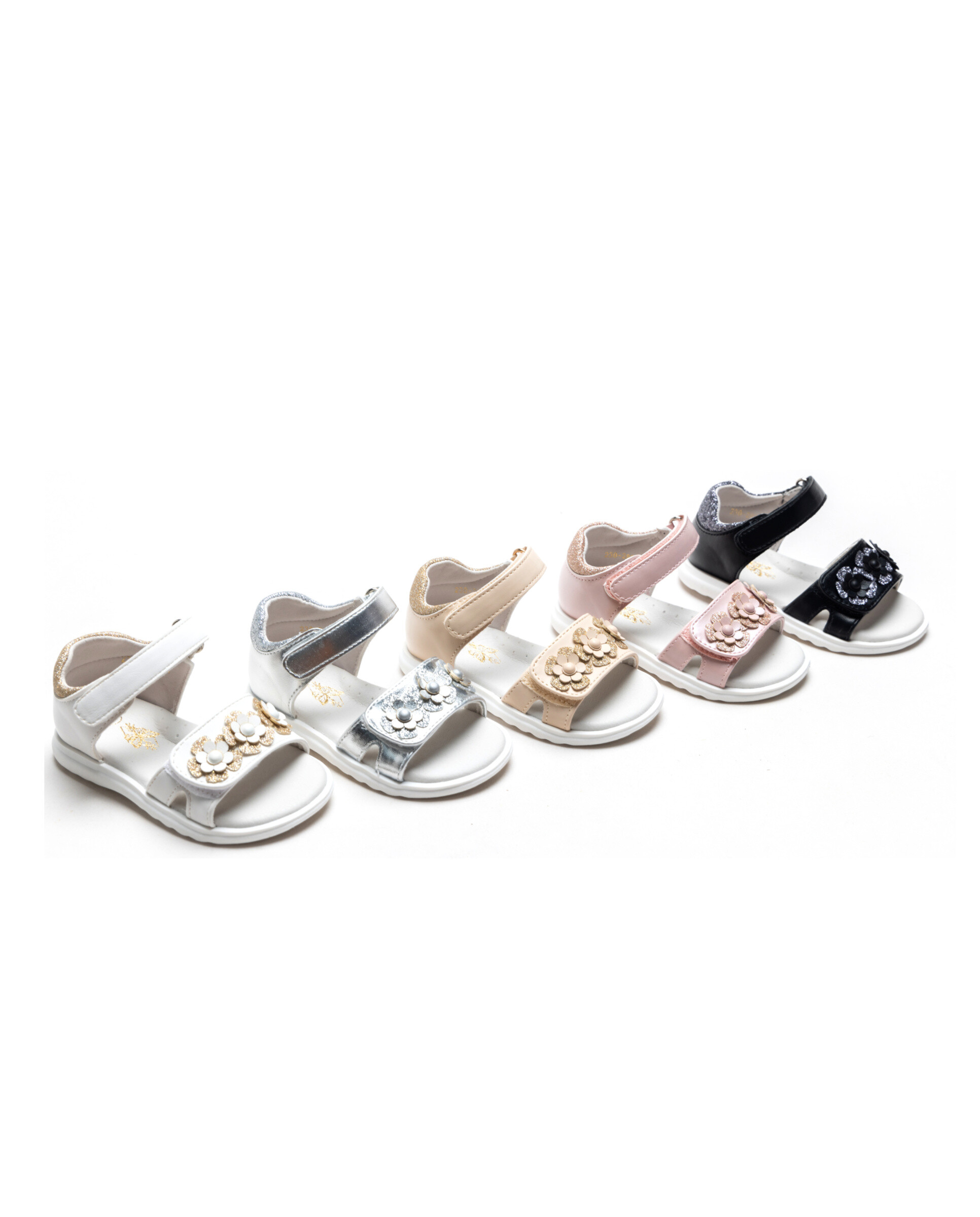 Mayorista Doremi - Sandalias de verano para niños en velcro decorado con flores de brillo