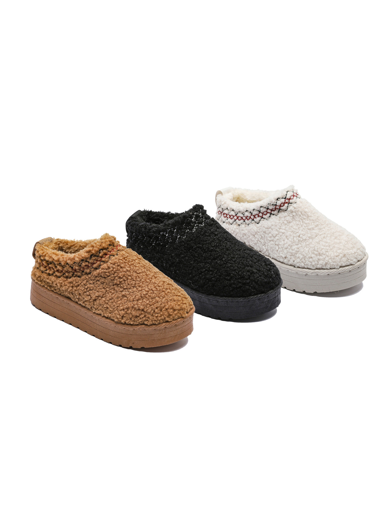 Grossiste Doremi - Chaussons fourrés bouclette à broderie pour enfants