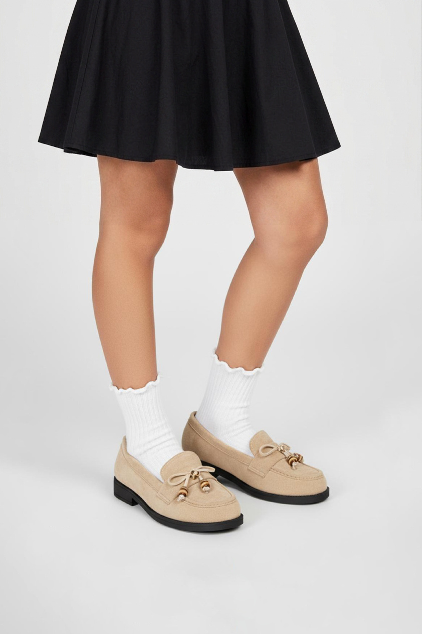 Grossiste Doremi - Mocassins effet suède à nœud perles enfants