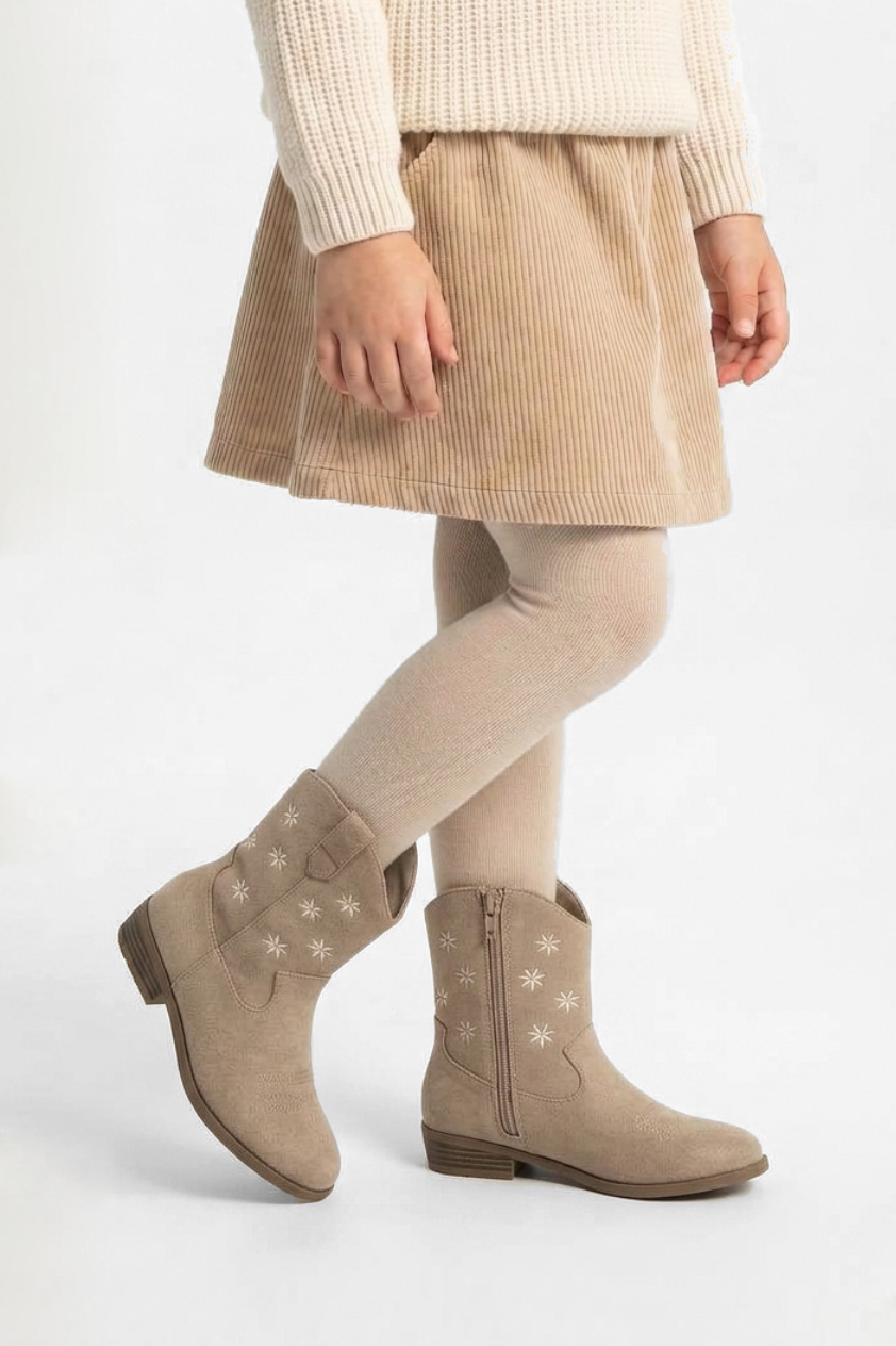 Wholesaler Doremi - Children's bohemian-style ankle boots with embroidered flowers