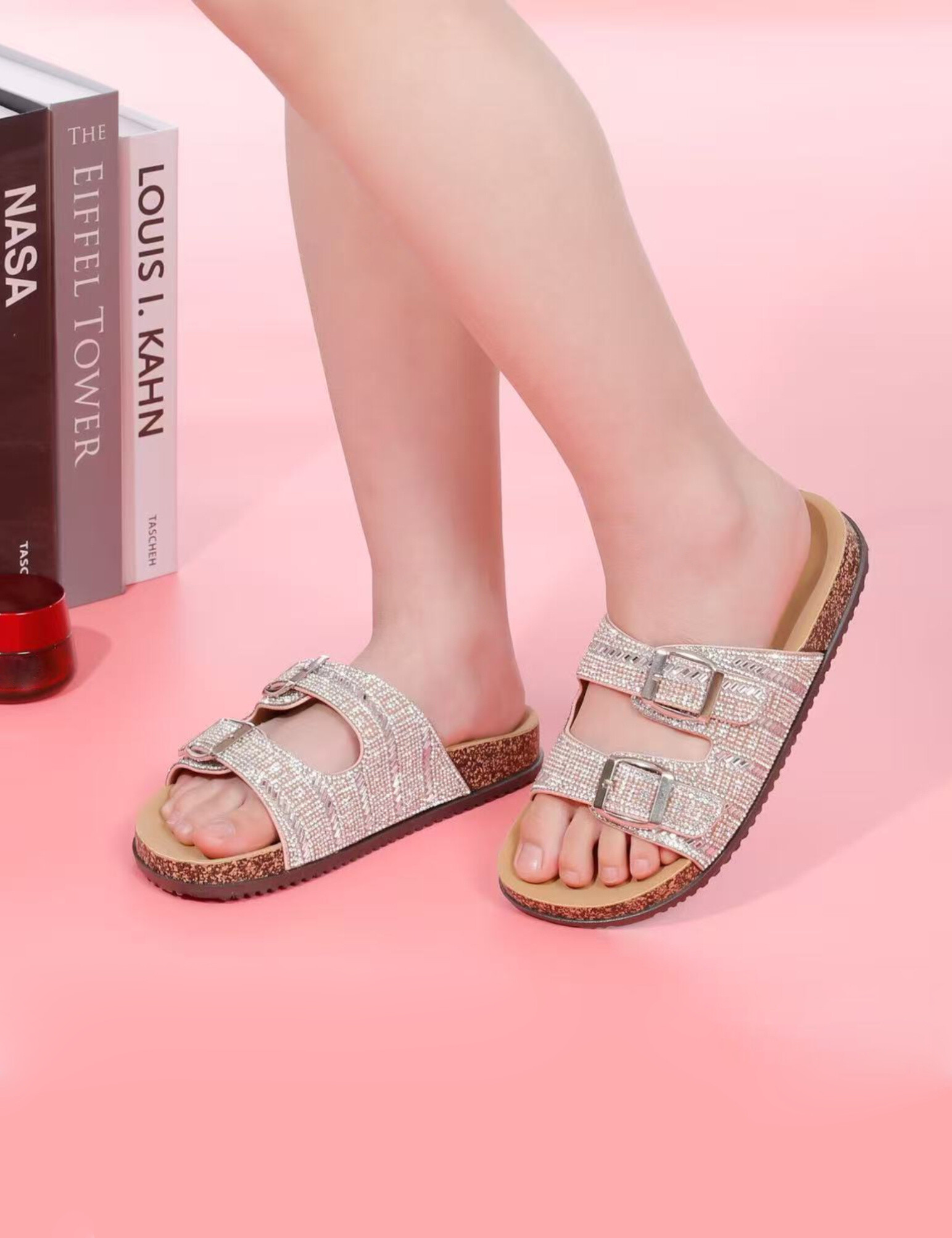 Grossiste Doremi - Mules claquettes été enfants à double boucle strass